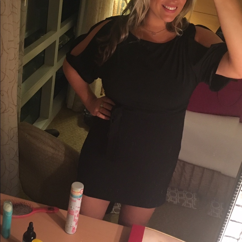 black dress, cold shoulder, elastic waist